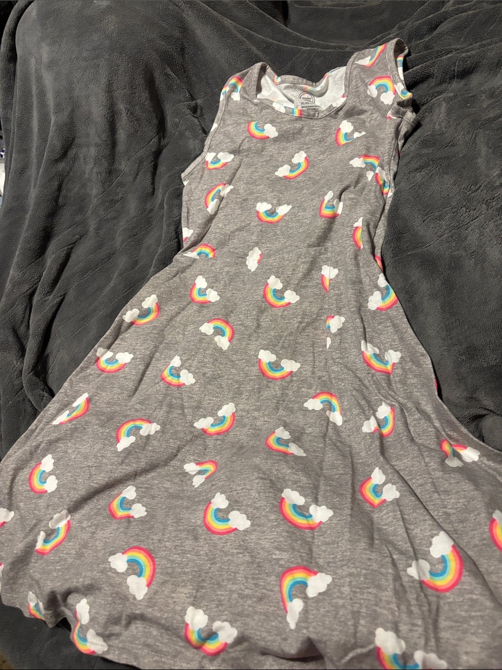 wonder nation Gray Sleeveless Dress with Rainbow & Cloud Print